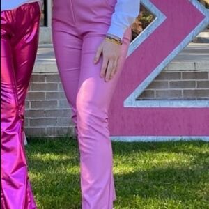 Pink Straight Leg Pants in Glossy and Matte Finishes